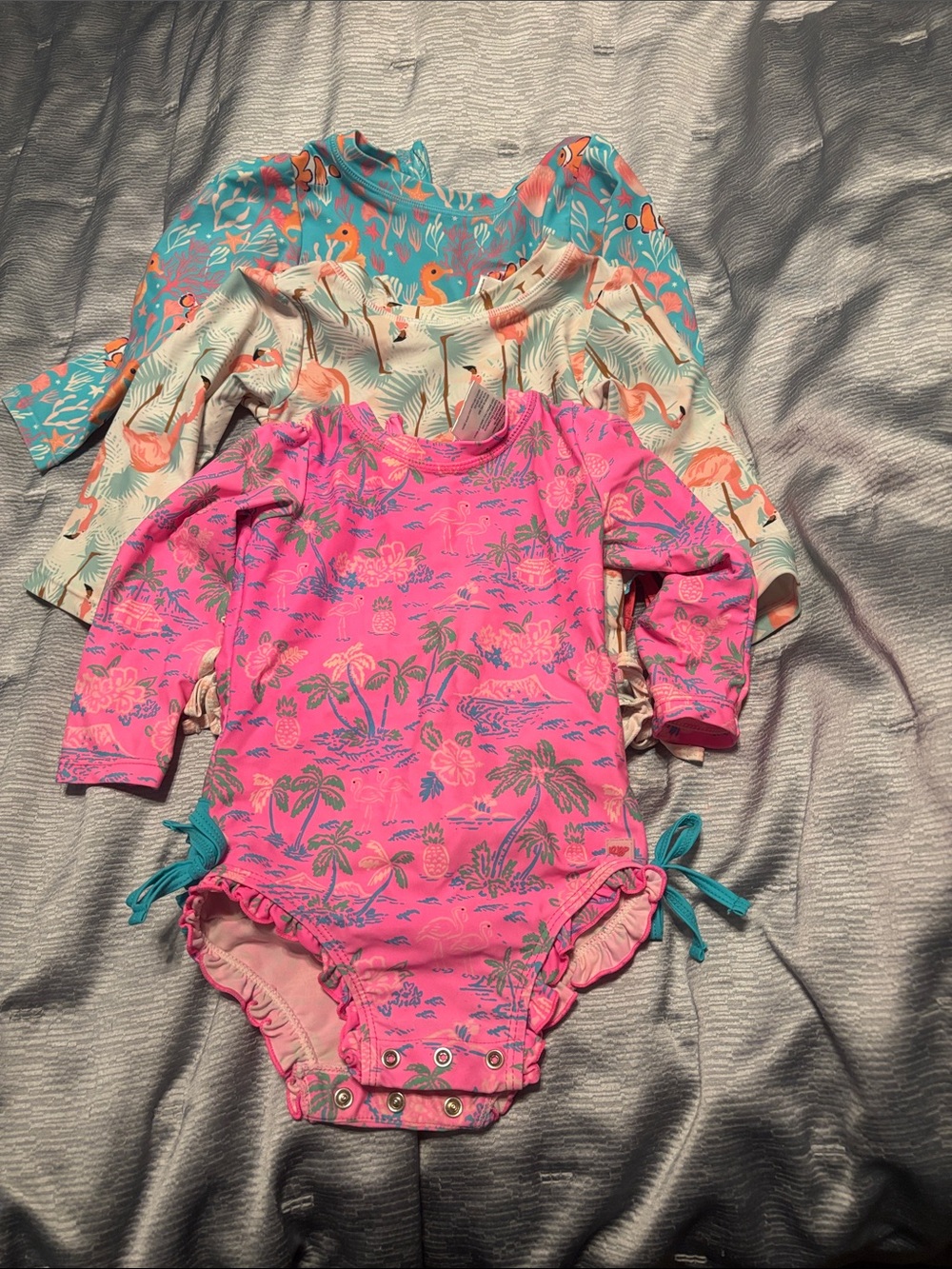 3 Ruffle Butts Girls' Tropical Long-Sleeve One-Piece Swimsuits, 18-24